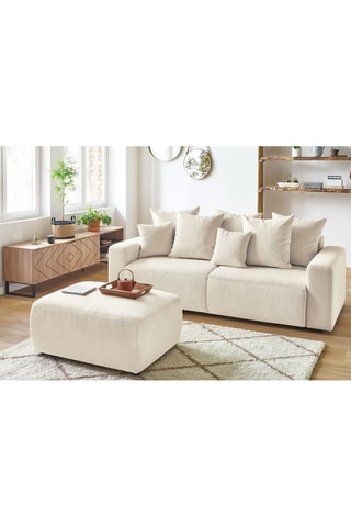 Slaapzetel en Poef Envy - Crèmekleurig - Slaapoppervlak 152 x 190 cm