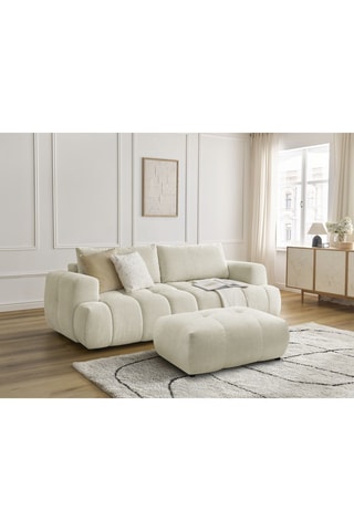 Canapé convertible et pouf Fuji - Beige - 3 places - En tissu lisse