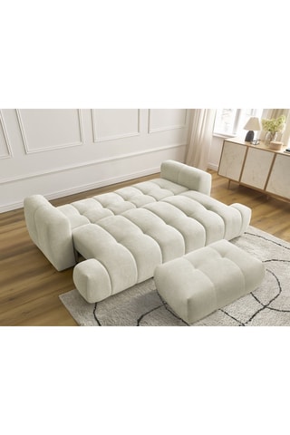 Canapé convertible et pouf Fuji - Beige - 3 places - En tissu lisse