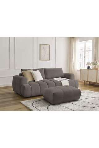 Canapé convertible et pouf Fuji - Taupe - 3 places - En tissu lisse