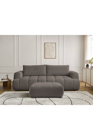 Canapé convertible et pouf Fuji - Taupe - 3 places - En tissu lisse