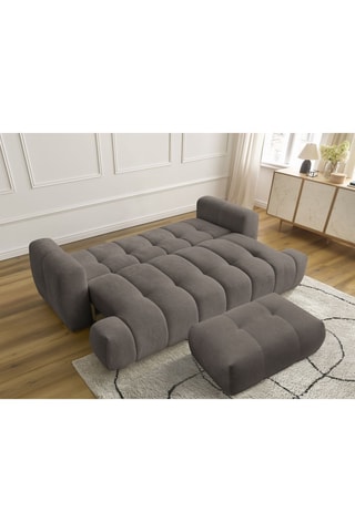 Canapé convertible et pouf Fuji - Taupe - 3 places - En tissu lisse