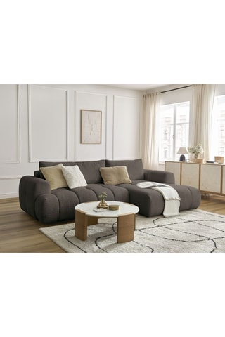 Canapé d'angle droit convertible Fuji - Gris foncé - 3 places - En tissu bouclette