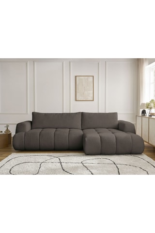 Canapé d'angle droit convertible Fuji - Gris foncé - 3 places - En tissu bouclette