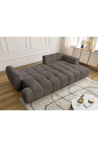 Canapé d'angle droit convertible Fuji - Gris foncé - 3 places - En tissu bouclette