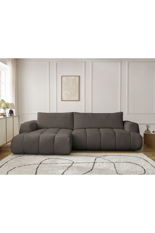 Canapé d'angle gauche convertible Fuji - Gris foncé - 3 places - En tissu bouclette