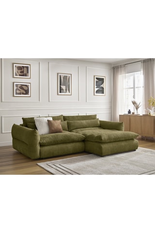 Canapé d'angle droit convertible Neil - Vert olive - 3 places - En tissu texturé