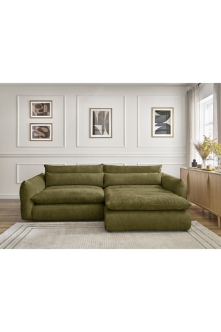 Canapé d'angle droit convertible Neil - Vert olive - 3 places - En tissu texturé