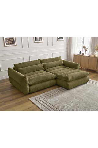Canapé d'angle droit convertible Neil - Vert olive - 3 places - En tissu texturé