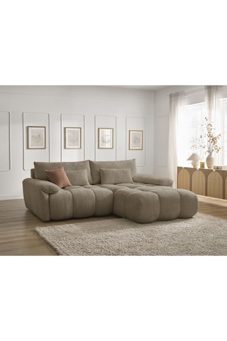 Canapé d'angle droit Ivane - Taupe - 3 places - En tissu texturé