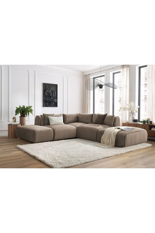 Canapé d'angle réversible Jeanne - Taupe - 5 places - En tissu velours