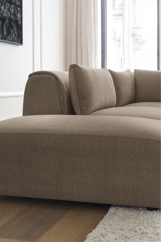 Canapé d'angle réversible Jeanne - Taupe - 5 places - En tissu velours