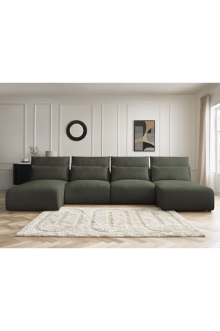 Canapé d'angle panoramique réversible Jana - Vert foncé - 4 places - En tissu chiné