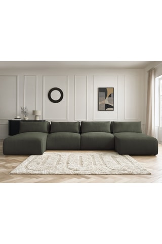 Canapé d'angle panoramique réversible Jana - Vert foncé - 4 places - En tissu chiné