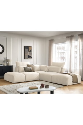 Canapé d'angle modulable Jana - Beige - 5 places - En tissu velours