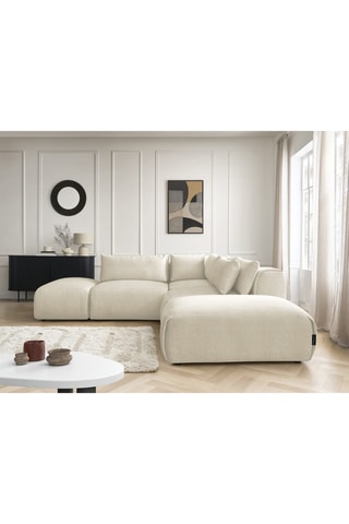 Canapé d'angle modulable Jana - Beige - 5 places - En tissu velours