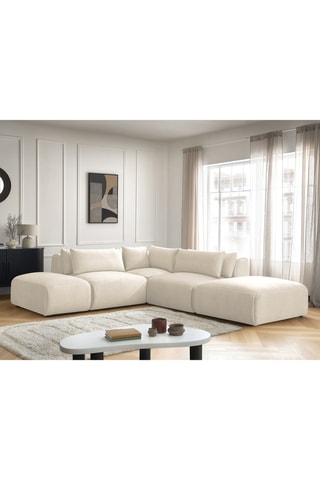 Canapé d'angle modulable Jana - Beige - 5 places - En tissu velours