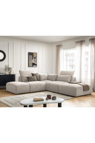 Canapé d'angle réversible et pouf Jana - Beige - 5 places - En tissu texturé