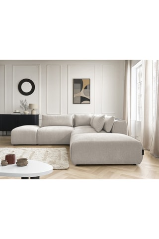 Canapé d'angle réversible et pouf Jana - Beige - 5 places - En tissu texturé