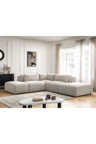 Canapé d'angle réversible et pouf Jana - Beige - 5 places - En tissu texturé