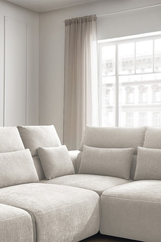 Canapé d'angle réversible et pouf Jana - Beige - 5 places - En tissu texturé