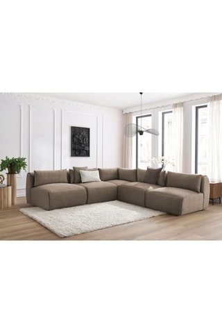 Canapé d'angle modulable Jeanne - Taupe - 5 places - En tissu velours