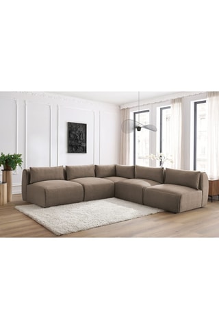 Canapé d'angle modulable Jeanne - Taupe - 5 places - En tissu velours