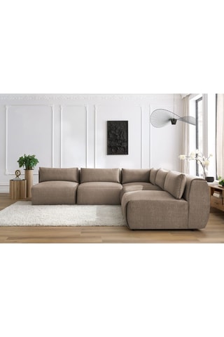 Canapé d'angle modulable Jeanne - Taupe - 5 places - En tissu velours