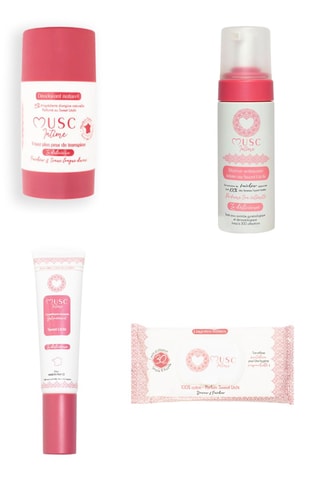 Musc Intime La Délicieuse - Sweet Litchi, mousse intime au Sweet Litchi, lingette intimes au Sweet Litchi et déodorant au Sweet Litchi