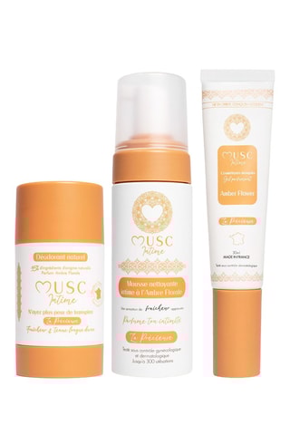 Déodorant Amber Flower - 50 g et gel parfumant Amber Flower - 30 ml et mousse nettoyanye intime Amber Flower - 150 ml