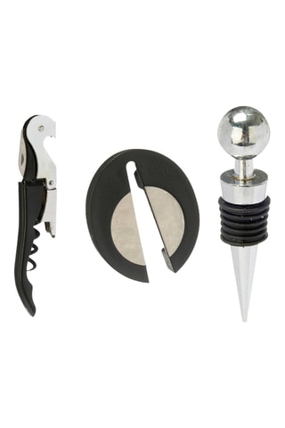 3 utensílios para vinho em aço inoxidável