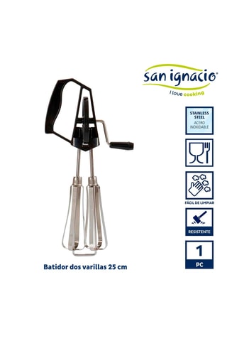 Batedor manual de duas hastes com manivela - 25 cm