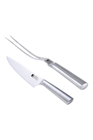 Faca chefe e garfo para fatiar em aço inoxidável