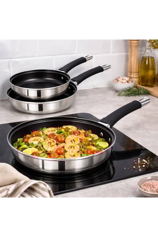 3 Roestvrijstalen Koekenpannen - 18, 20 en 24 cm