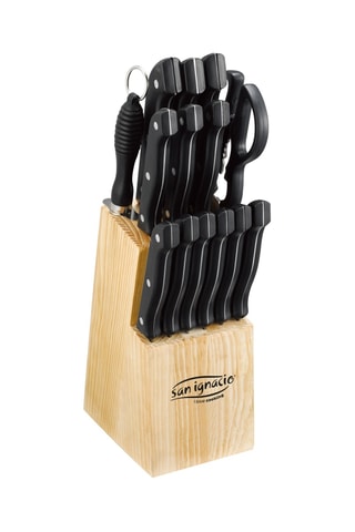 Suporte para presunto e bloco de 15 peças em aço inoxidável, madeira maciça e madeira