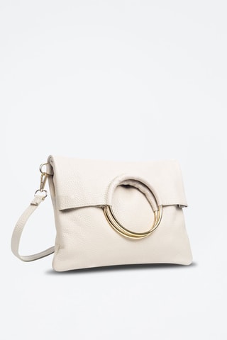 Leren Handtas en Clutch Beige en Goudkleurig