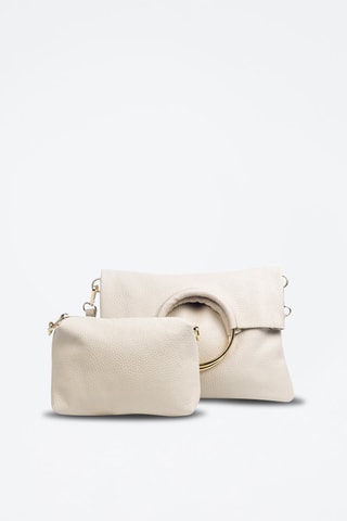 Leren Handtas en Clutch Beige en Goudkleurig