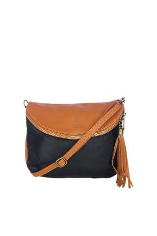 Leren Schoudertas Camel en Marineblauw