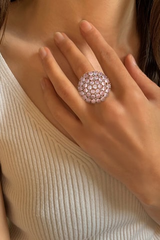 Anel - Prata banhada a ouro rosa, quartzo e rodolitas