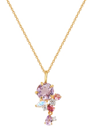 Colar - Prata banhada a ouro amarelo, ametistas, turmalinas e pedra de lua