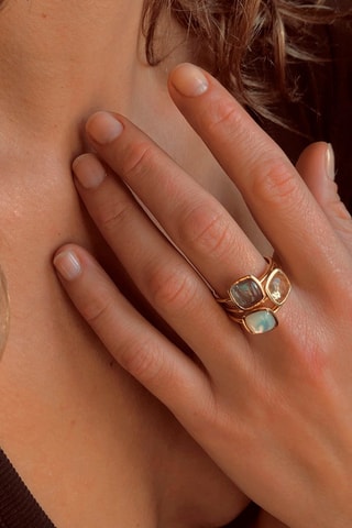 3 anéis - Prata banhada a ouro amarelo, citrino, madrepérola e labradorite