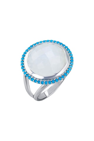 Anel Prata, pedra de lua e turquesas