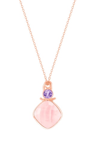 Colar - Prata folheada a ouro rosa, quartzo rosa e ametista