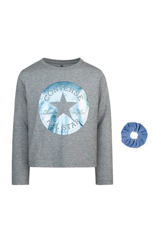 T-shirt e scrunchie   - Blu e grigio