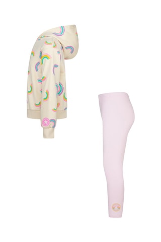 Felpa con cappuccio e leggings - Beige e rosa