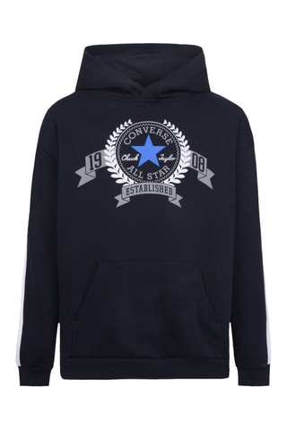 Felpa con cappuccio in cotone bio   - Bianco, nero e blu