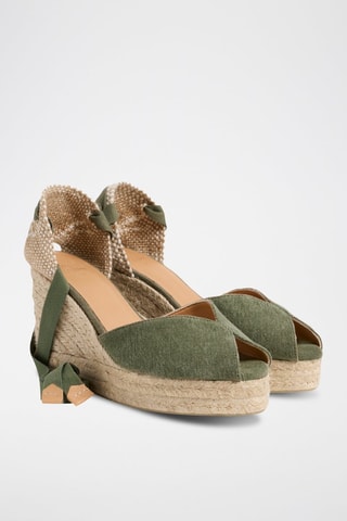 Espadrillas con zeppa in cotone bio Bilina - Verde oliva  - Castañer