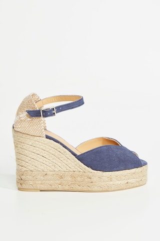 Espadrillas con zeppa in cotone bio Bianca - Blu scuro - Castañer