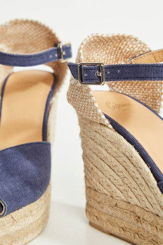 Espadrillas con zeppa in cotone bio Bianca - Blu scuro - Castañer