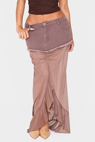 Gonna bimateriale - Marrone chiaro e marrone - Pretty Little Thing